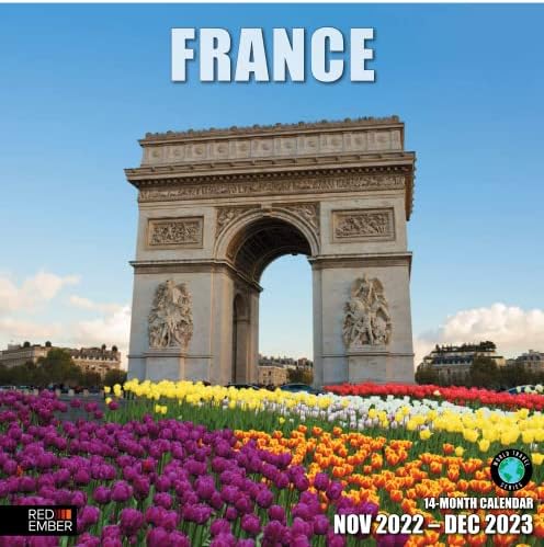 אמבר אדום צרפת 2023 לוח השנה החודשי לתלייה | 12 x 24 פתוח | נייר עבה ויציב | מתנה | גלה את היופי של צרפת